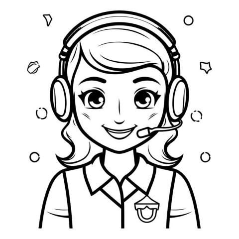 Call center operator with headset and microphone cartoon icon ve