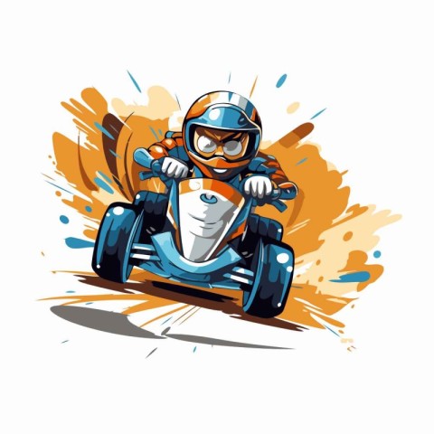 Cartoon karting rider on a racing track. Vector illustration