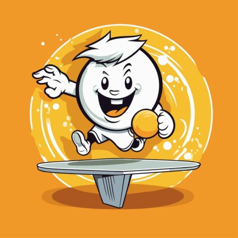 illustration of a cartoon table tennis player with ball on orang