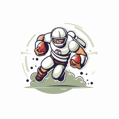 American football player running with ball. Vector illustration