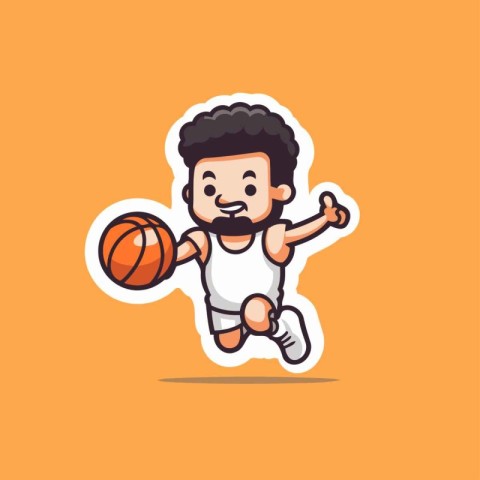 Cartoon character of basketball player with ball. Vector illustr