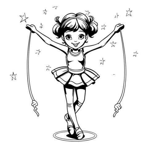 Cute little ballerina with skipping rope. Vector illustration.