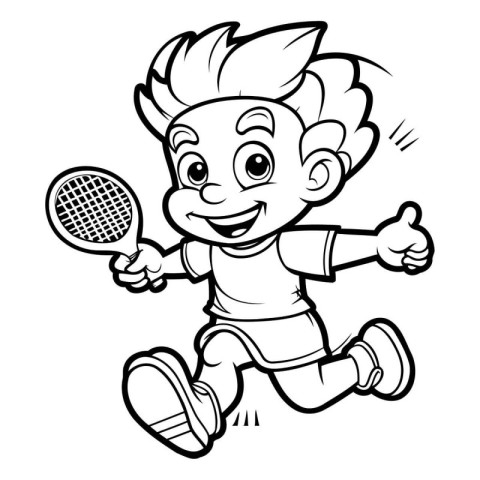 Cartoon Illustration of Little Boy Tennis Player Character Color