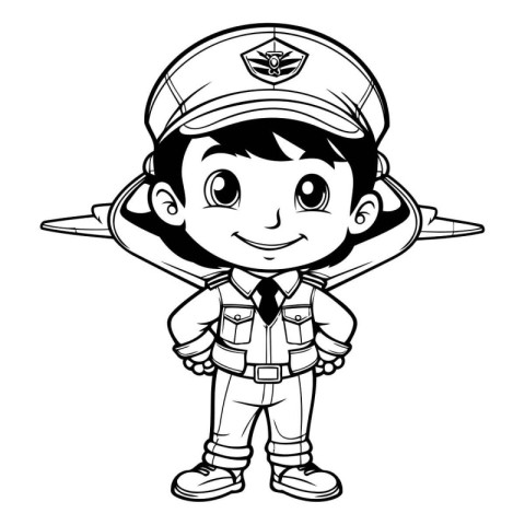 Black and White Cartoon Illustration of Cute Firefighter Boy Cha