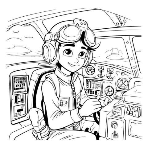 Cartoon illustration of a pilot in the cockpit of a helicopter.