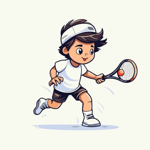 Little boy playing tennis. Vector illustration of a boy playing