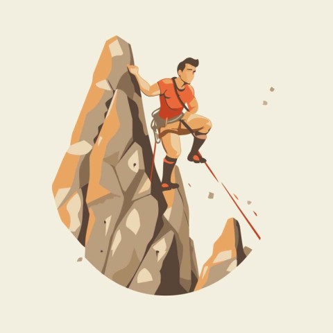 Vector illustration of a rock climber climbing on a rocky wall.