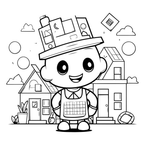 Illustration of a Kid Boy Wearing a Suit and Hat Standing in Fro