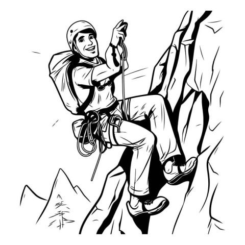 illustration of a rock climber climbing on a cliff with a rope