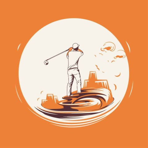 Golfer hit the ball on the golf course. vector illustration.