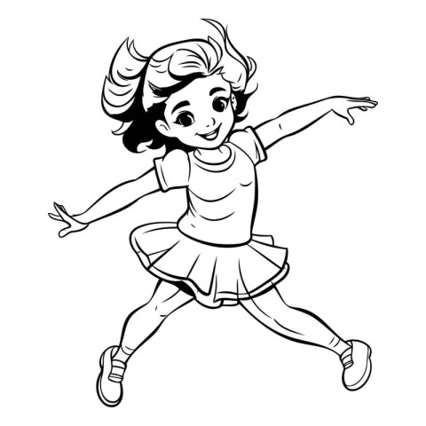 cute little girl jumping. sketch for your design. vector illustr