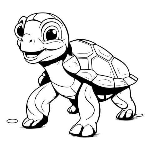 Black and White Cartoon Illustration of Funny Tortoise Animal Ch