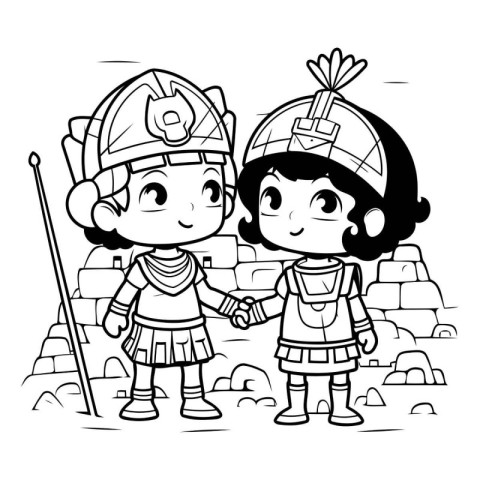 Coloring book for children: knight and knight in the ancient cit