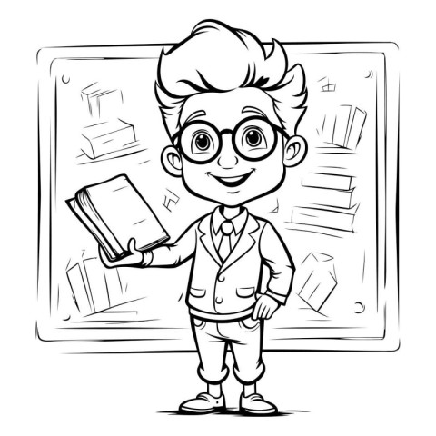 Vector illustration of Cartoon teacher with books on the blackbo