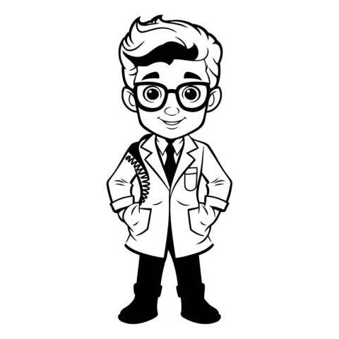 cute doctor with stethoscope and glasses cartoon vector illustra