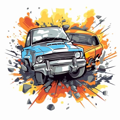 Vector illustration of an old car on a grunge background with sp