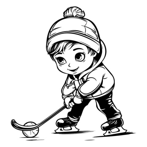 Little boy playing ice hockey. Vector illustration ready for vin