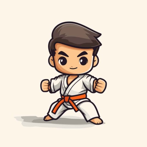 Taekwondo boy cartoon character. Vector karate illustration.