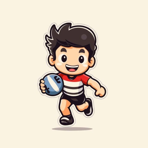 Cute little boy playing rugby. Vector illustration of a cartoon