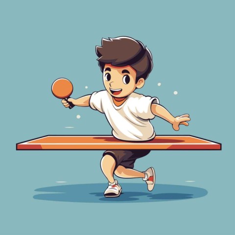 Boy playing table tennis. Cartoon vector illustration. Ideal for