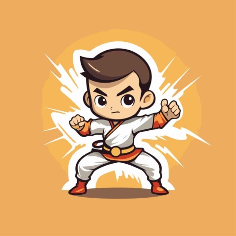 Karate Boy Cartoon Mascot Character Vector Illustration Design.