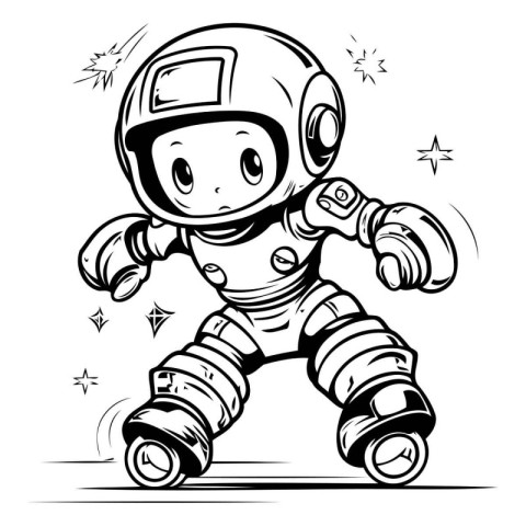 Vector illustration of astronaut in helmet and space suit on rol