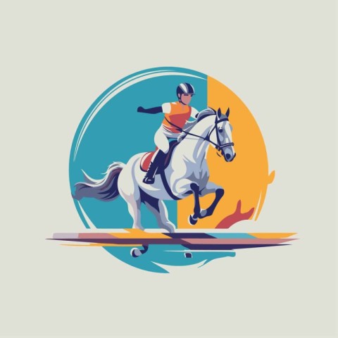 Illustration of a horseman riding on a white horse. Vector illus