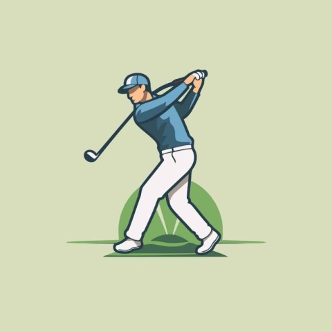 Golfer hitting the ball with a club. Vector illustration.