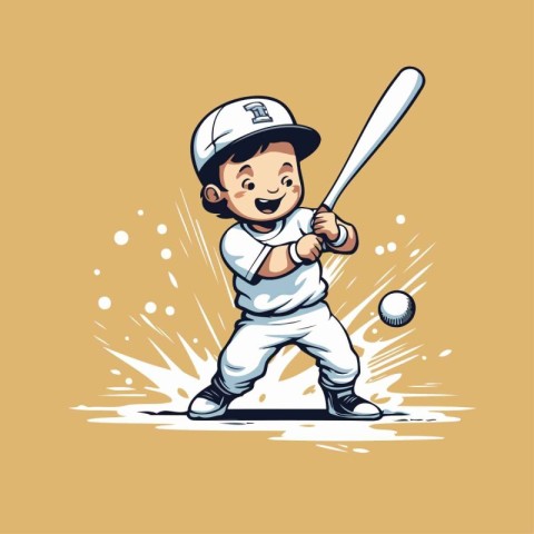 Baseball player in action. vector cartoon illustration. Baseball