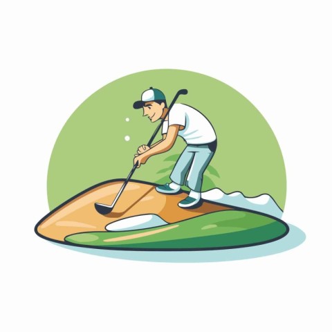 Golfer on golf course. Vector illustration in cartoon style.