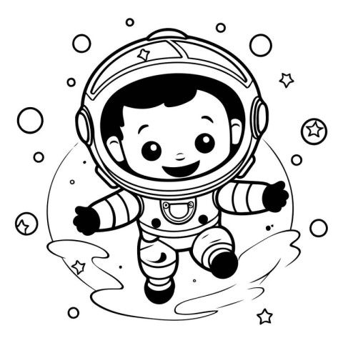 Coloring book for children: astronaut in outer space. Vector ill