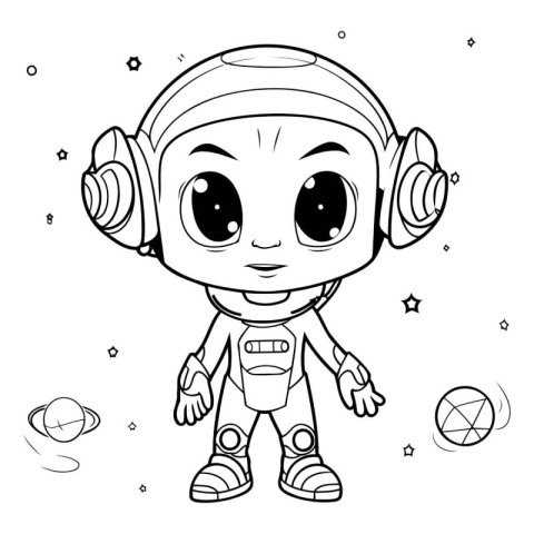 Cute cartoon astronaut. Black and white vector illustration for