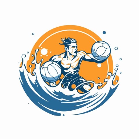 Volleyball player with ball and splash. vector logo design templ