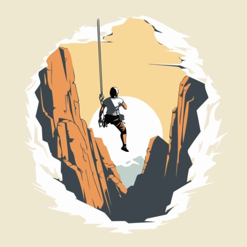 Man climbing up the mountain. Vector illustration of a man climb