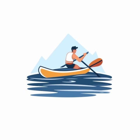 Man in a kayak on the lake. Flat vector illustration.