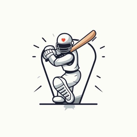 Cricket player with bat and ball. vector cartoon illustration.