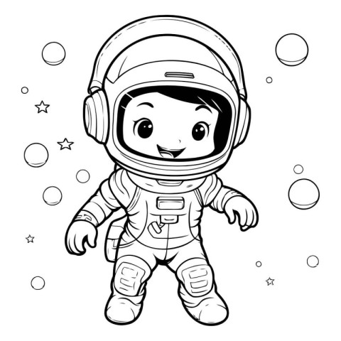 Coloring book for children: astronaut in space suit. Vector illu