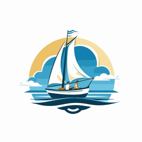 Sailing boat in the sea. Vector illustration on white background