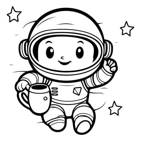 Coloring Book for Kids - Astronaut with a cup of coffee