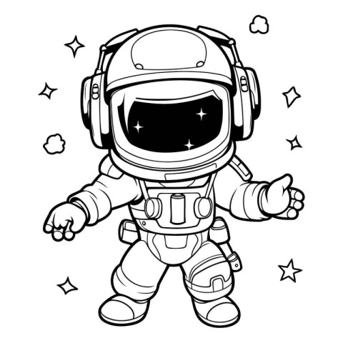 Black and White Astronaut Cartoon Mascot Character Vector Illust