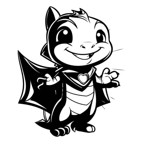 Cute Superhero Boy - Black and White Cartoon Illustration. Vecto