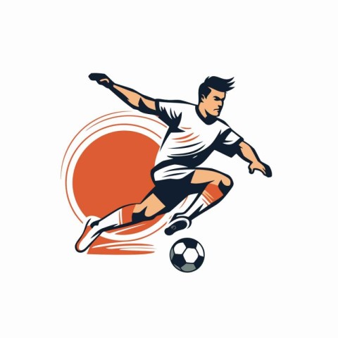 Soccer player kicking the ball. Vector illustration on isolated