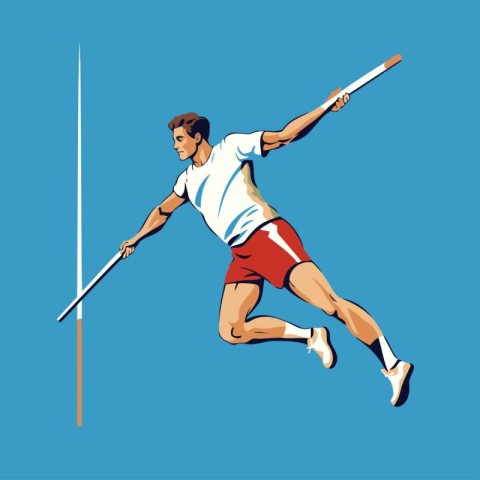 Athletic man running on the javelin. Vector illustration