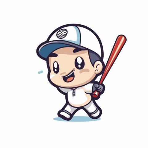 Baseball Player Mascot Character Illustration. Cute Cartoon Desi