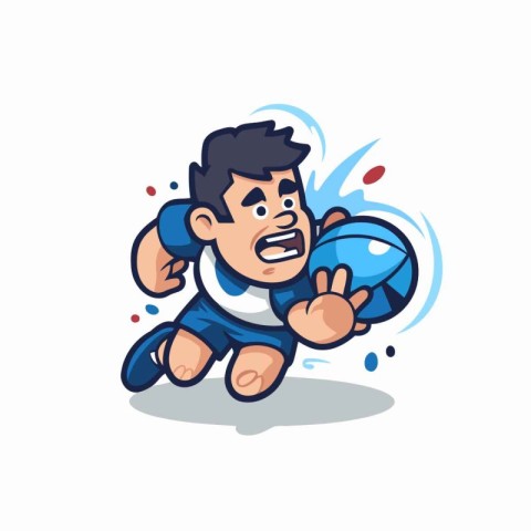 Rugby player with ball cartoon character vector Illustration iso