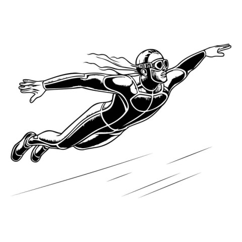 Black and white illustration of a skydiver jumping from the air.