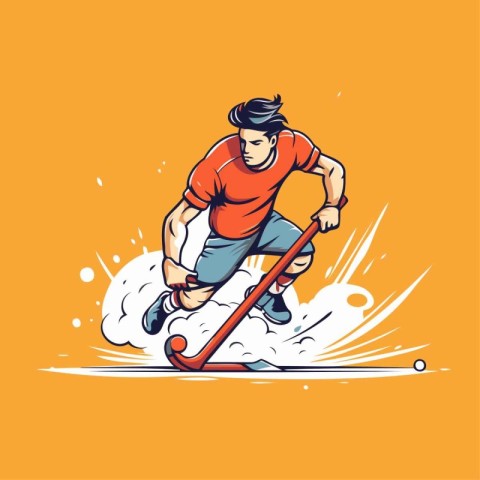 Hockey player in action. vector cartoon illustration isolated on