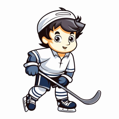 Hockey player with a stick and puck. Vector clip art.