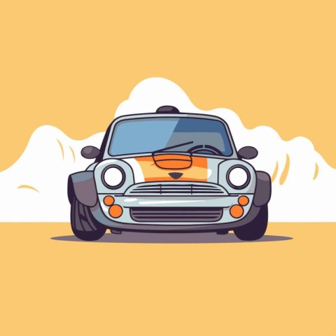 Vector illustration of cartoon car on the road in flat design st