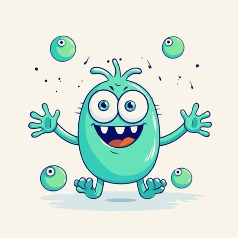 Cute cartoon monster with balls. Vector illustration. Cartoon ch